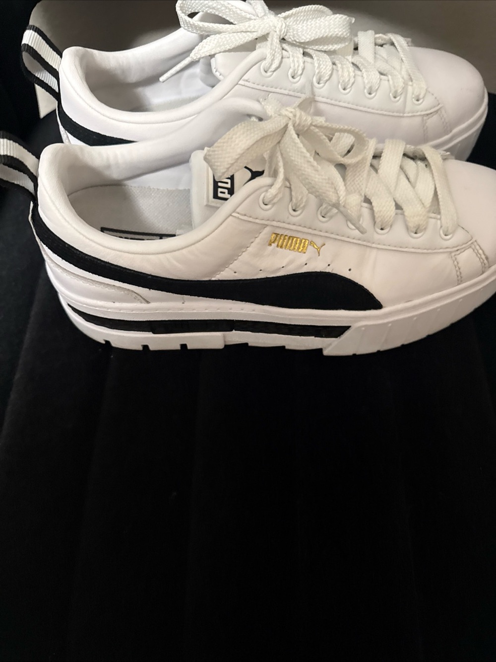 Puma White Low-Top Sneakers with Black Formstripe and Gold Logo